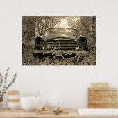 Sepia Fotografie des alten rostigen Klassikwagens Poster (Küche)