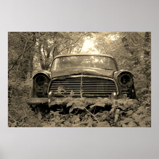 Sepia Fotografie des alten rostigen Klassikwagens Poster (Vorne)