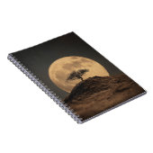 Sepia Full Moon Hill Tree Notebook Notizblock (Rechte Seite)