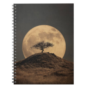 Sepia Full Moon Hill Tree Notebook Notizblock
