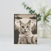 Sepia Funny Kitty und UFOs Postkarte (Stehend Vorderseite)