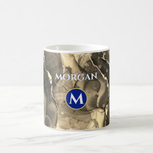 Sepia getönte flüssige Tinte, Monogramm & Name Kaffeetasse
