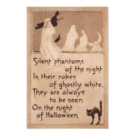 Sepia Ghost Witch Black Cat Crescent Moon Fotodruck (Vorne)