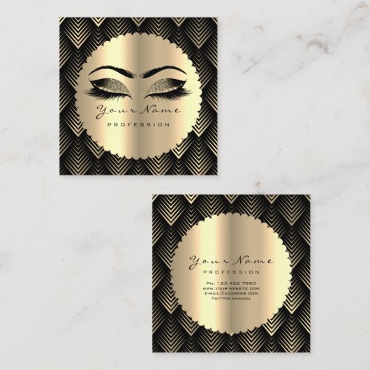 Sepia Gold Black Glitzer Makeup Artist Lashes WELL Quadratische Visitenkarte (Vorne/Hinten)