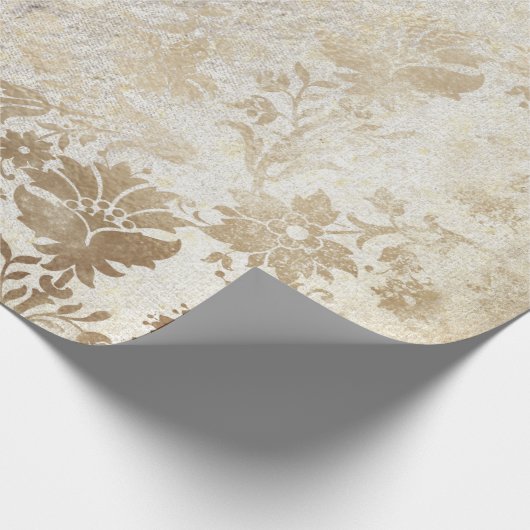 Sepia Gold Floral Hütte Grungy Damask Antonietta Geschenkpapier (Ecke)