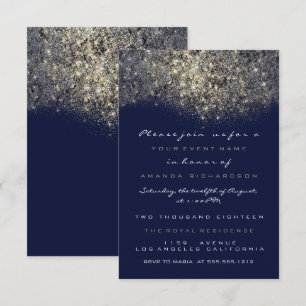 Sepia Gold Glänzender Glitter Blau Navy Einladung