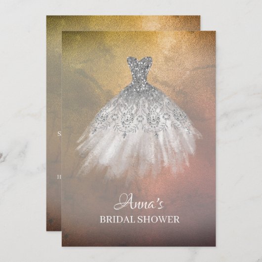 *~* Sepia Gold White Going Dress Brautparty Einladung (Vorne/Hinten)