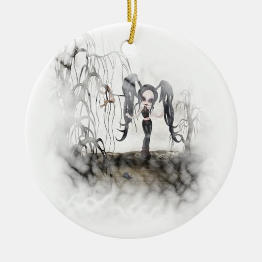 Sepia Goth Girl Vignette Keramikornament (Vorne)