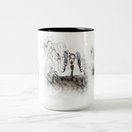 Sepia Goth Girl Vignette Zweifarbige Tasse (Mittel)