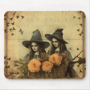 Sepia-Gotische Hexen Orange Rose Korb Mousepad