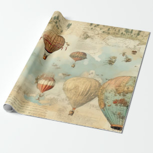 Sepia-Heißluftballon-Antikkarte Geschenkpapier