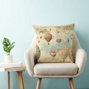 Sepia-Heißluftballon-Antikkarte Kissen