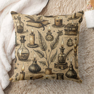 Sepia-Hexenkunst-Alchemie-Bücher Trank Vintage Kissen