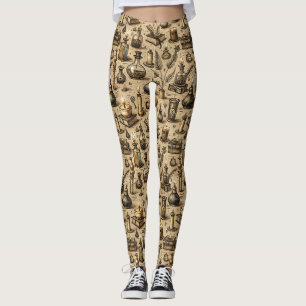 Sepia-Hexenkunst-Alchemie-Bücher Trank Vintage Leggings