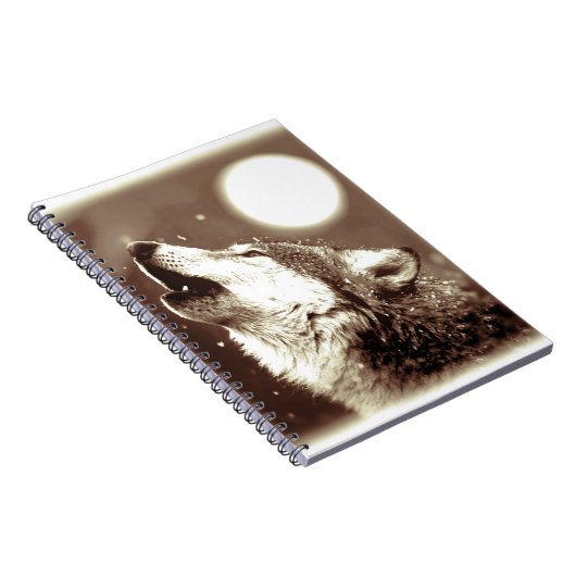 Sepia Howling Wolf im Moon-Notebook Notizblock (Rechte Seite)
