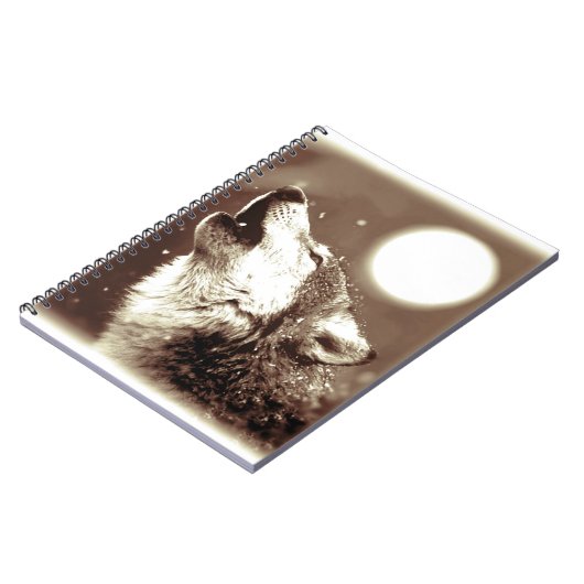 Sepia Howling Wolf im Moon-Notebook Notizblock (Linke Seite)