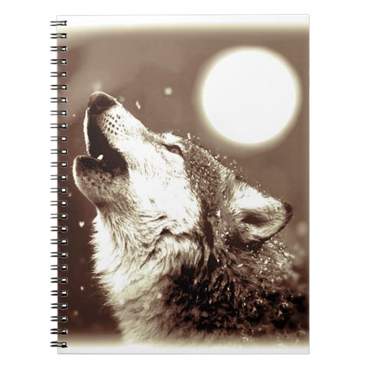 Sepia Howling Wolf im Moon-Notebook Notizblock (Vorderseite)