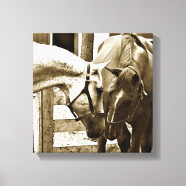 Sepia Image of Two Horses Up-Nah Leinwanddruck