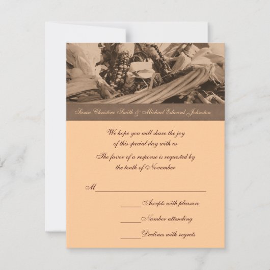 Sepia Indian Corn Basket Wedding RSVP Karte (Vorderseite)