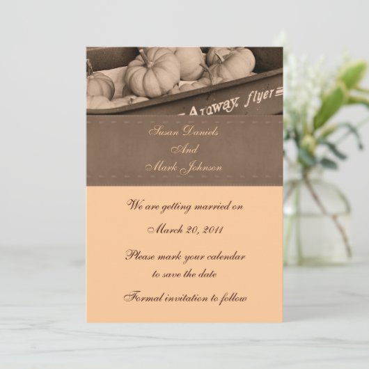 Sepia Indian Mais Hochzeit im Herbst Save the Date (Stehend Vorderseite)