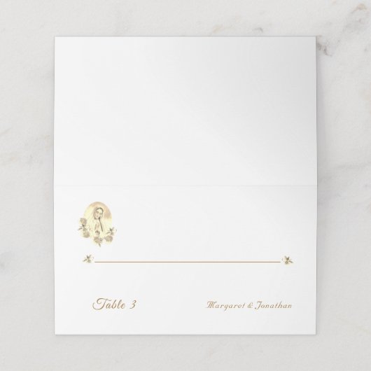 Sepia Jungfrau Mary Wedding Folded Platzkarte (Außenseite Aufgefaltet)