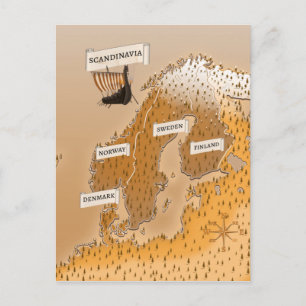 Sepia-Karte Skandinaviens Postkarte