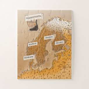 Sepia-Karte von Skandinavien Puzzle