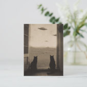 Sepia-Katzen und UFOs Postkarte (Stehend Vorderseite)