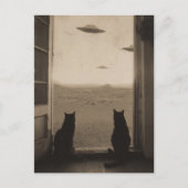 Sepia-Katzen und UFOs Postkarte (Vorderseite)