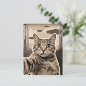 Sepia Kitty und UFO Postkarte (Stehend Vorderseite)