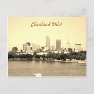 Sepia Lake Skyline Cleveland OH Postcard Postkarte