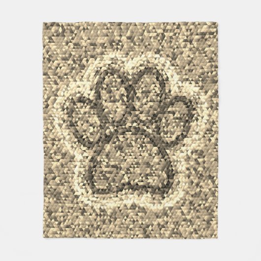 Sepia Low Poly Dog Paw Print Fleecedecke (Vorderseite)