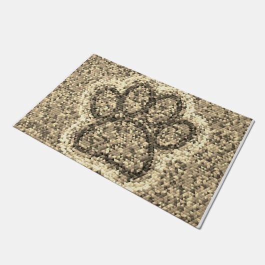 Sepia Low Poly Dog Paw Print Fußmatte (Schrägansicht)