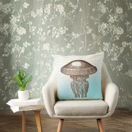 Sepia Man O War on Sky Blue and White mit Schreibe Kissen