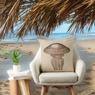 Sepia Man O War on Solid Tan Background Kissen