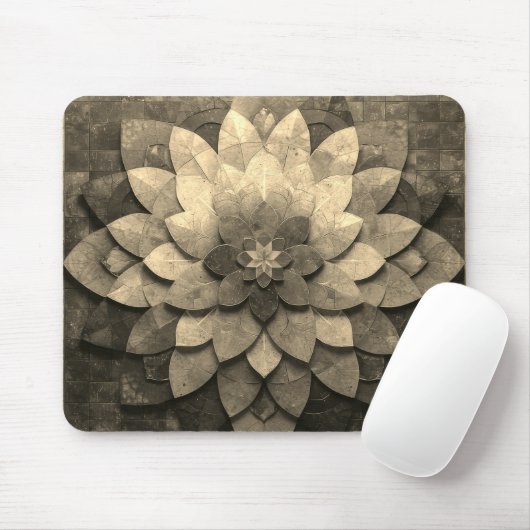 Sepia Mandala Art Textured Blume Mousepad (Mit Mouse)