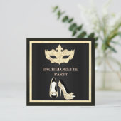 SEPIA MASK ELEGANT BACHELORETTE MASQUERADE PARTY EINLADUNG (Stehend Vorderseite)