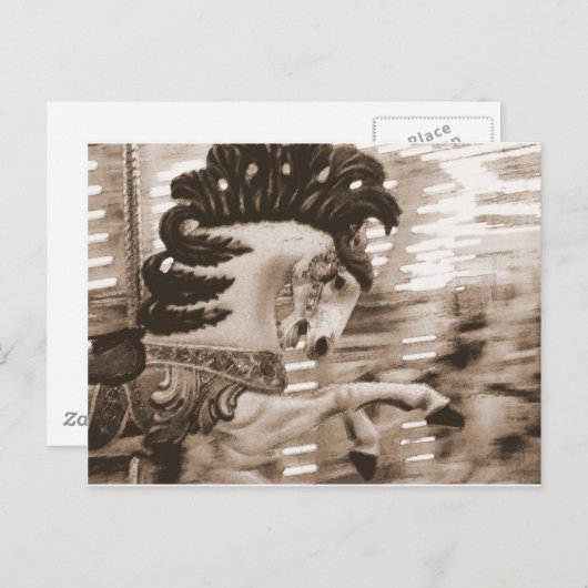 Sepia Merry-Go-Round Horse Postkarte (Vorne/Hinten)