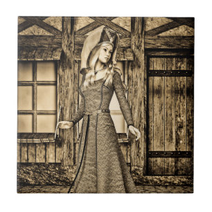 Sepia-Mittelalterprinzessin-Renaissancekunst Fliese