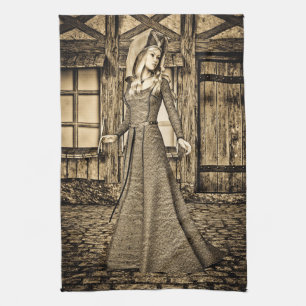 Sepia-Mittelalterprinzessin-Renaissancekunst Handtuch