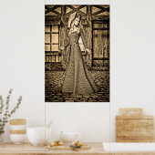 Sepia-Mittelalterprinzessin-Renaissancekunst Poster (Küche)