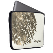 Sepia-Musiknoten und benutzerdefinierte Monogramm Laptopschutzhülle (Vorne Rechts)