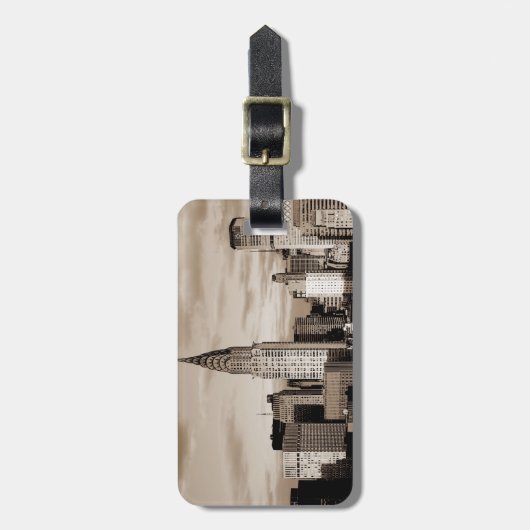 Sepia New York City Ink Sketch Gepäckanhänger (Vorderseite vertikal)