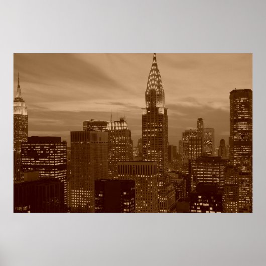 Sepia New York City Night Poster (Vorne)
