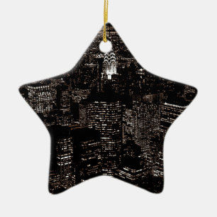 Sepia New York City Night Skyline Keramikornament