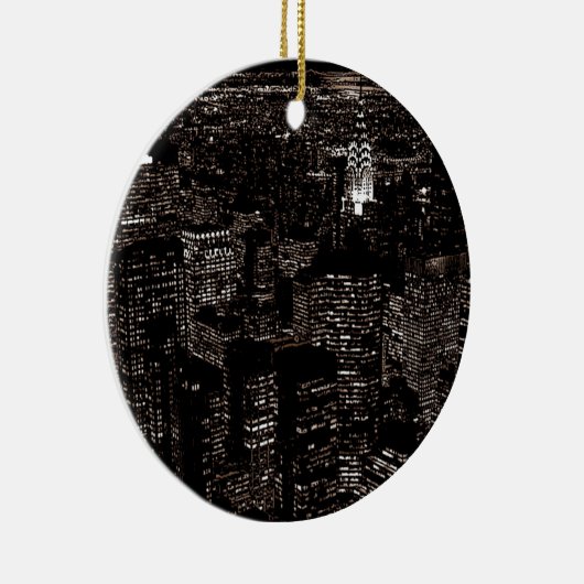 Sepia New York City Night Skyline Keramikornament (Rechts)