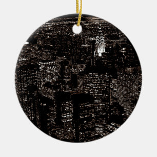 Sepia New York City Night Skyline Keramikornament