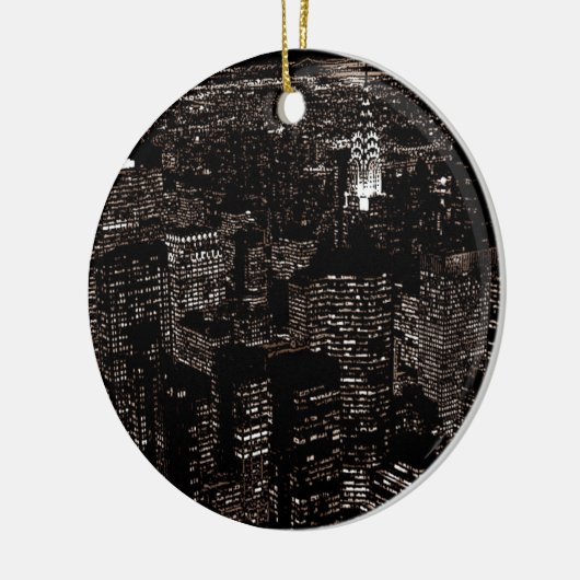 Sepia New York City Night Skyline Keramikornament (Links)