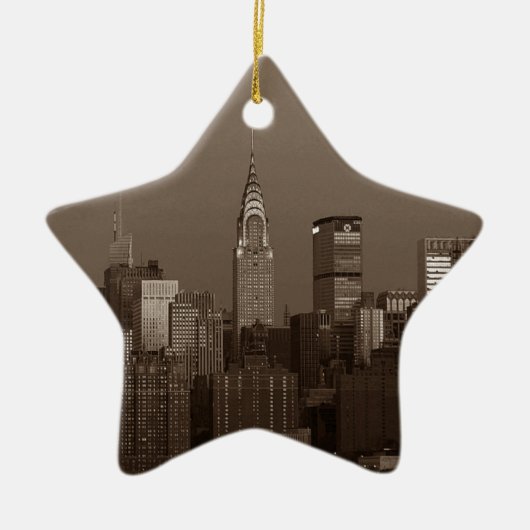 Sepia New York City Skyline Keramik Ornament (Vorne)