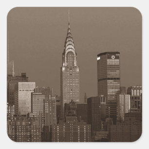 Sepia New York City Skyline Quadratischer Aufkleber